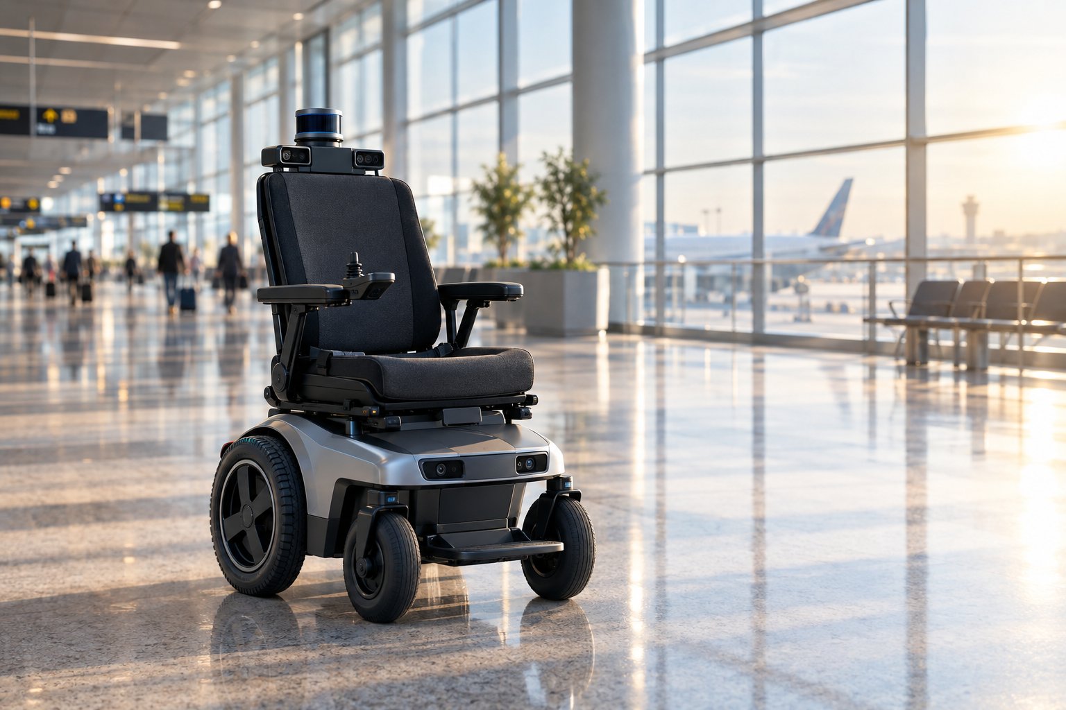 Autonomous powered wheelchair in an airport terminal